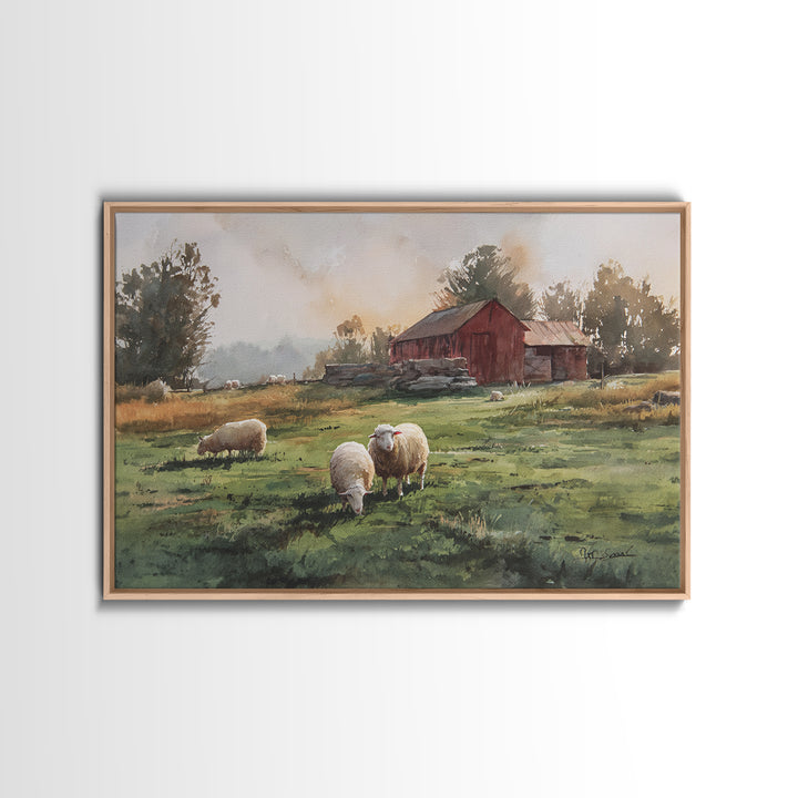 Watercolor Sheep in a Green Pasture Canvas Print, Country Art, Printable Art, Farmhouse Decor, Country, French Country, COU-3x2-3