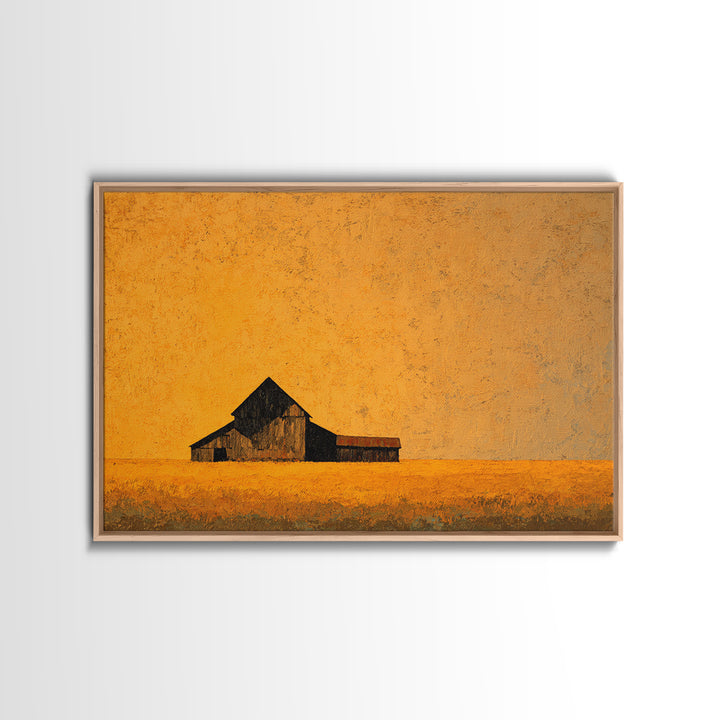Rustic Barn Silhouette Framed Canvas Print, Country Art, Eclectic Wall Art, Farmhouse Decor, Fine Art, Country, Boho Decor, COU-3x2-31