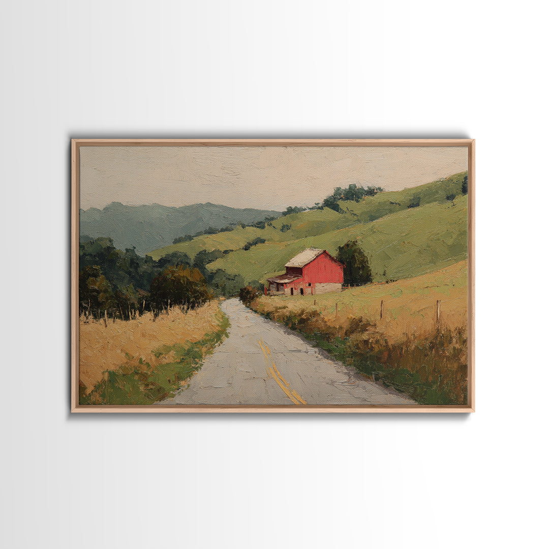 Country Road Disappearing into Green Hills Framed Canvas Print, Country Art, Farmhouse Wall Art, Farmhouse Decor, Country, COU-3x2-35