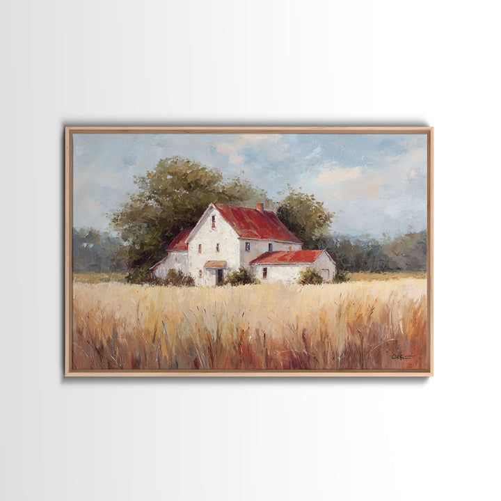 White Farmhouse Surrounded by Tall Grass Canvas Print, Country Art, Digital Print, Farmhouse Decor, Fine Art, Country, COU-3x2-38