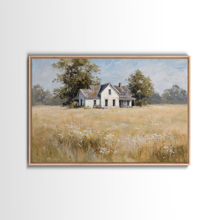 White Farmhouse Surrounded by Tall Grass Canvas Print, Country Art, Digital Print, Farmhouse Decor, Fine Art, Country, COU-3x2-62