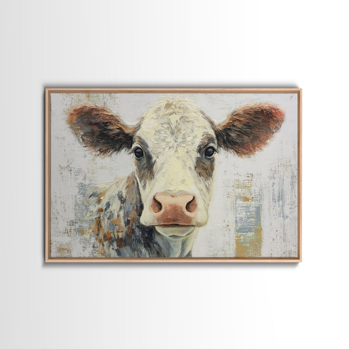Cow Portrait with Gentle Farmhouse Personality Framed Canvas Print, Country Art, Large Wall Art, Farmhouse Decor, Country, COU-3x2-8