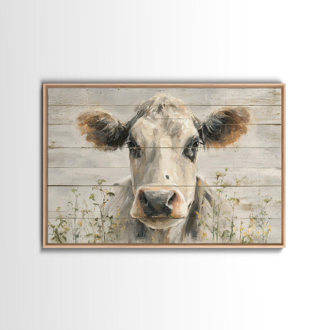 Cow Portrait with Gentle Farmhouse Personality Framed Canvas Print, Country Art, Fine Art Print, Farmhouse Decor, Country, COU-3x2-80