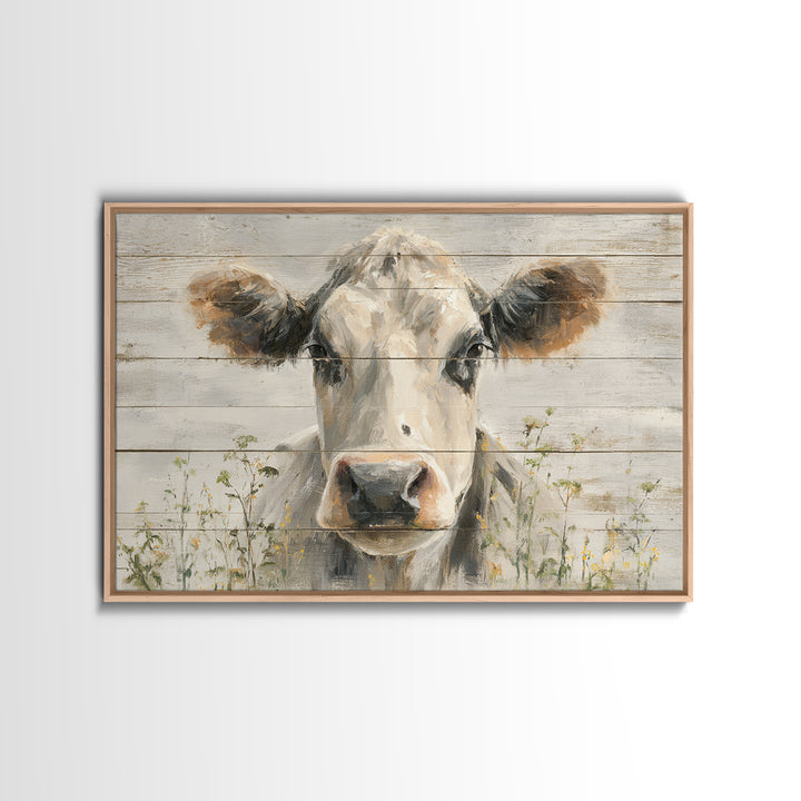 Cow Portrait with Gentle Farmhouse Personality Framed Canvas Print, Country Art, Fine Art Print, Farmhouse Decor, Country, COU-3x2-80