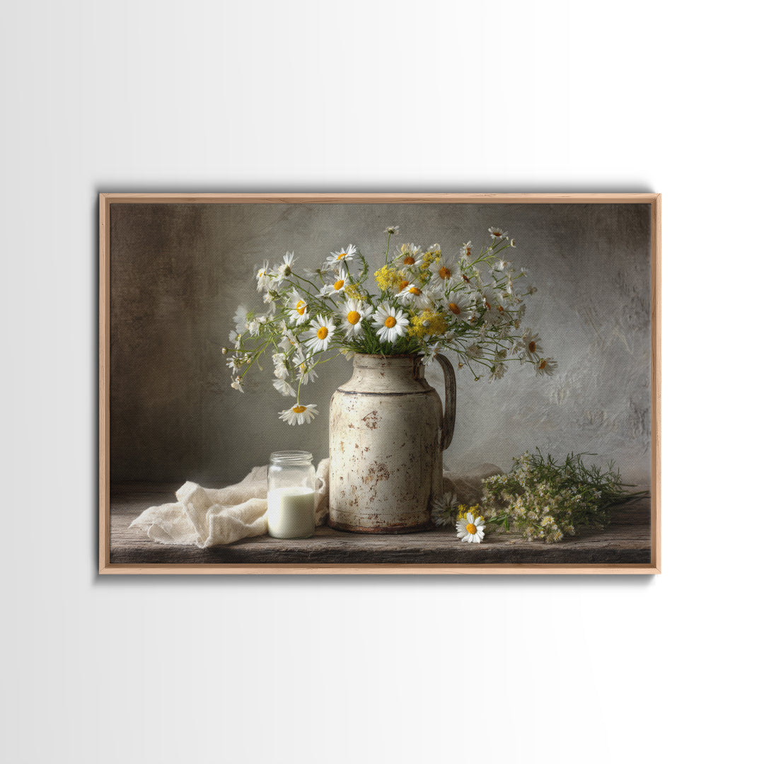 Milk Can and Daisies Rustic Still Life Canvas Print, Country Art, Gallery Wall Art, Farmhouse Decor, Oil Painting, Country, COU-3x2-89