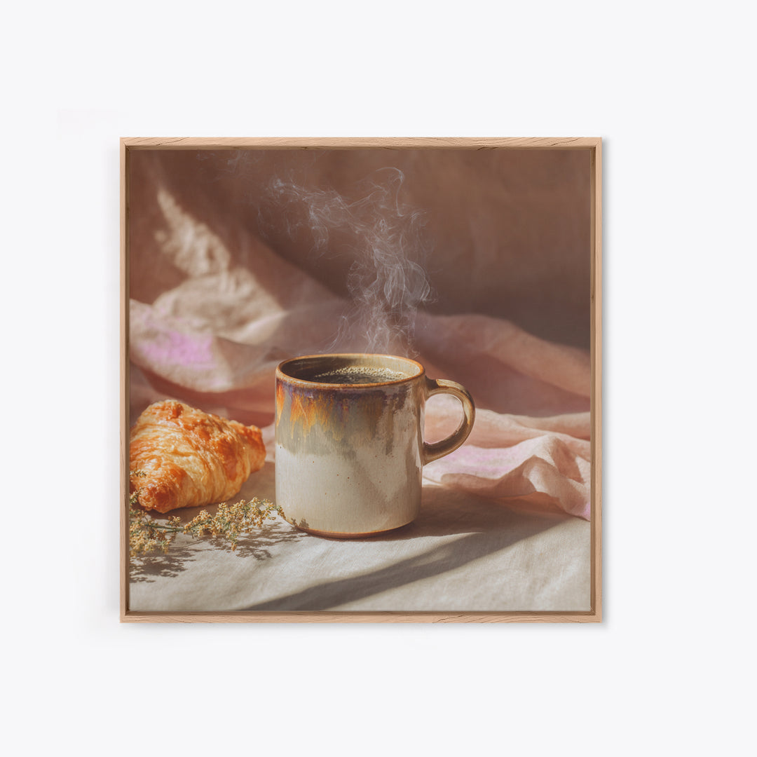 Espresso Cup with Rising Steam and Warm Framed Canvas Print, Coffee Shop Art, Modern Decor, Cafe Decor, Fine Art, Cafe, CSA-1x1-1