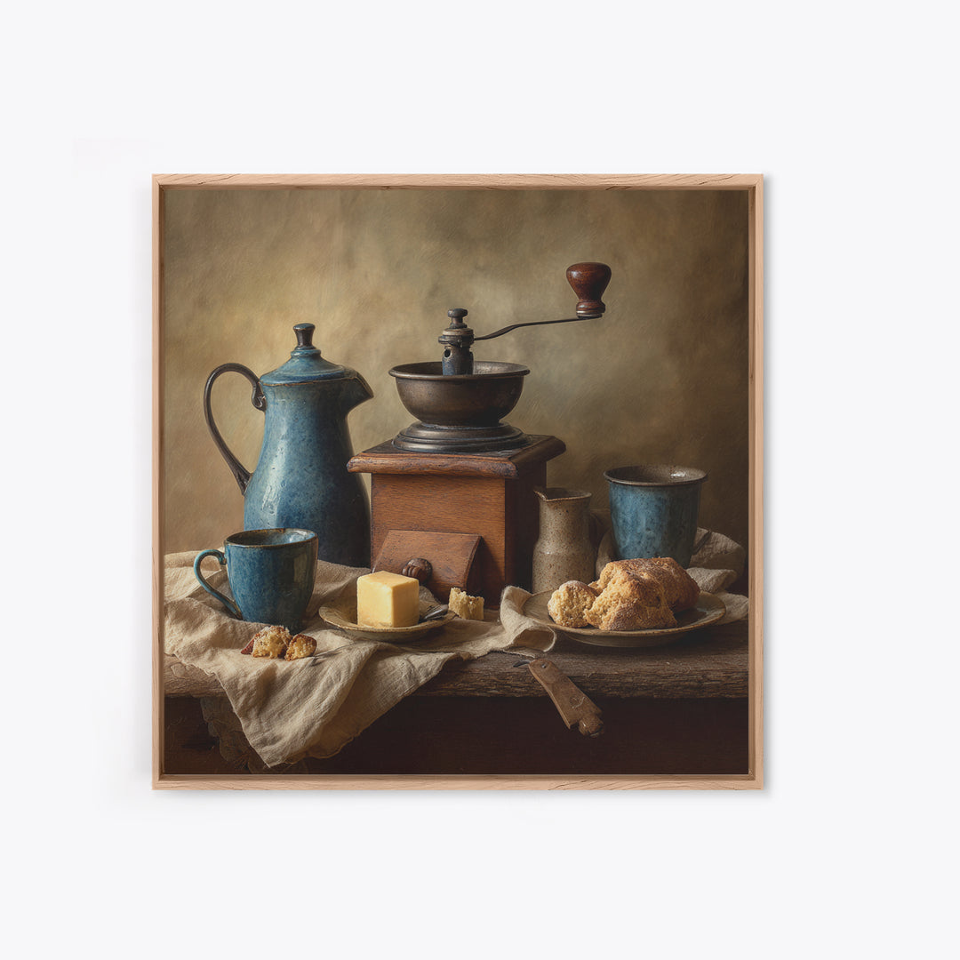 Coffee Grinder Antique Still Life Framed Canvas Print, Coffee Shop Art, Coffee, Cafe Decor, Fine Art, Cafe, Living Room Decor, CSA-1x1-12