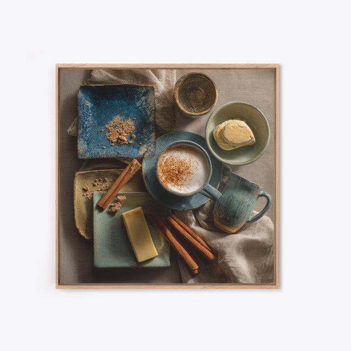 Cinnamon Sticks and Cappuccino Foam Still Life Framed Canvas Print, Coffee Shop Art, Gothic Wall Art, Cafe Decor, CSA-1x1-24