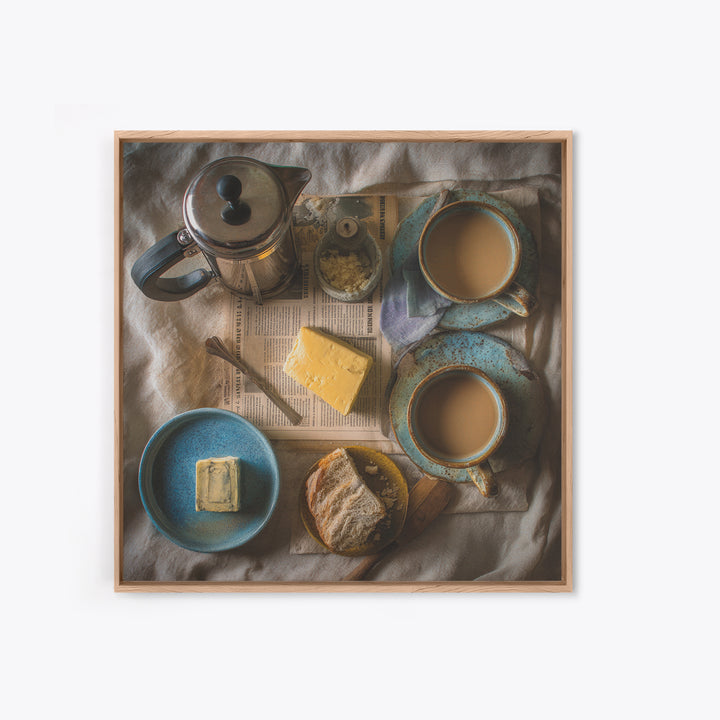 French Press and Morning Newspaper Without Readable Canvas Print, Coffee Shop Art, Coffee Wall Art, Cafe Decor, Cafe, CSA-1x1-34