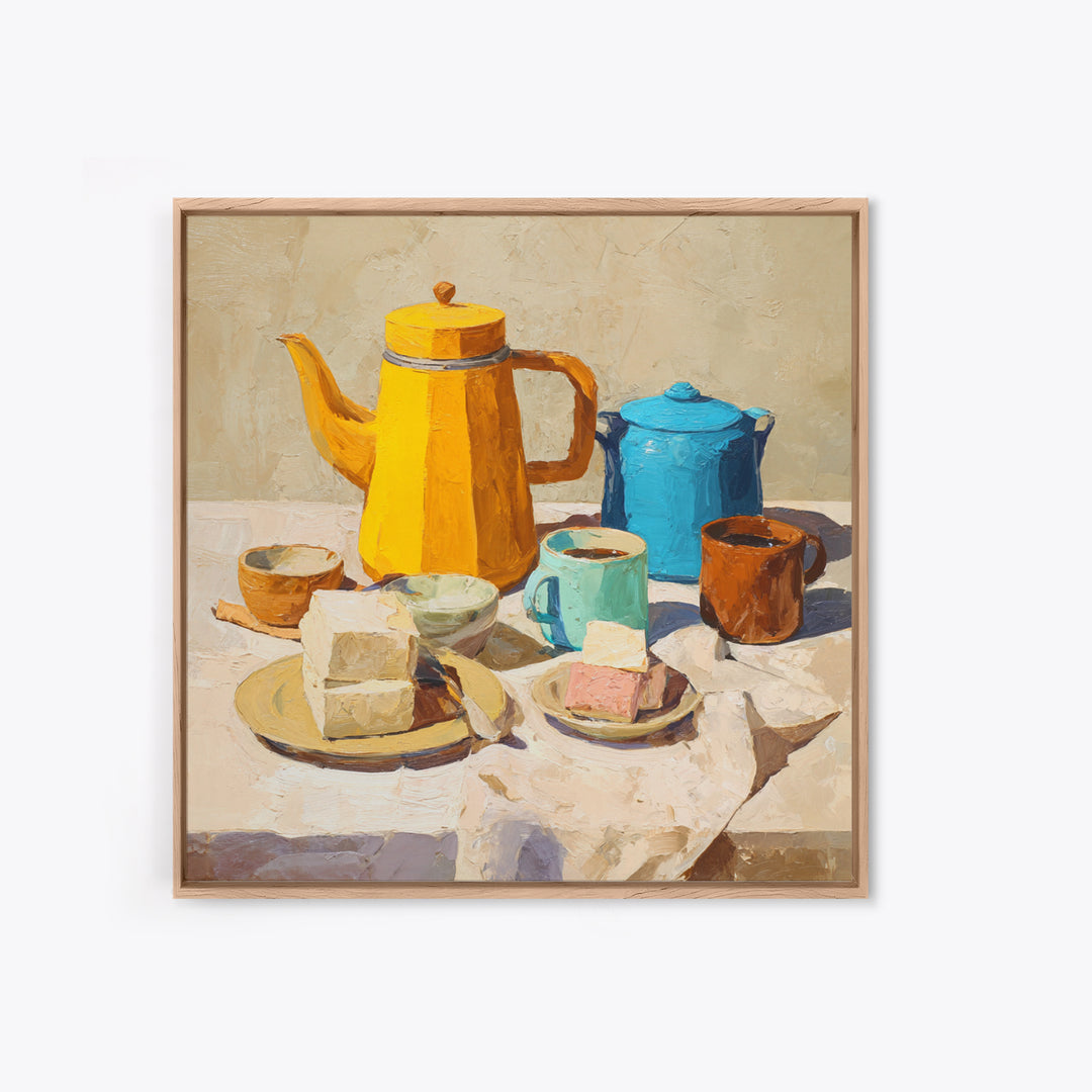 Mid Century Coffee Pot Framed Canvas Print, Coffee Shop Art, Coffee Art, Cafe Decor, Fine Art, Cafe, Textured Painting, CSA-1x1-46