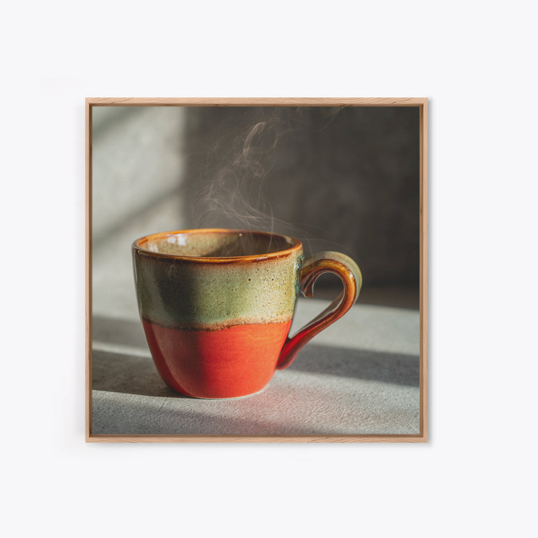 Espresso Cup with Rising Steam and Warm Canvas Print, Coffee Shop Art, Room Decor, Cafe Decor, Fine Art, Cafe, Canvas Wall Art, CSA-1x1-49