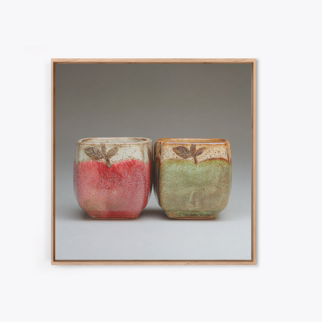 Two Cups Facing Each Other Framed Canvas Print, Coffee Shop Art, Boho Decor, Cafe Decor, Oil Painting, Cafe, Printable, CSA-1x1-61