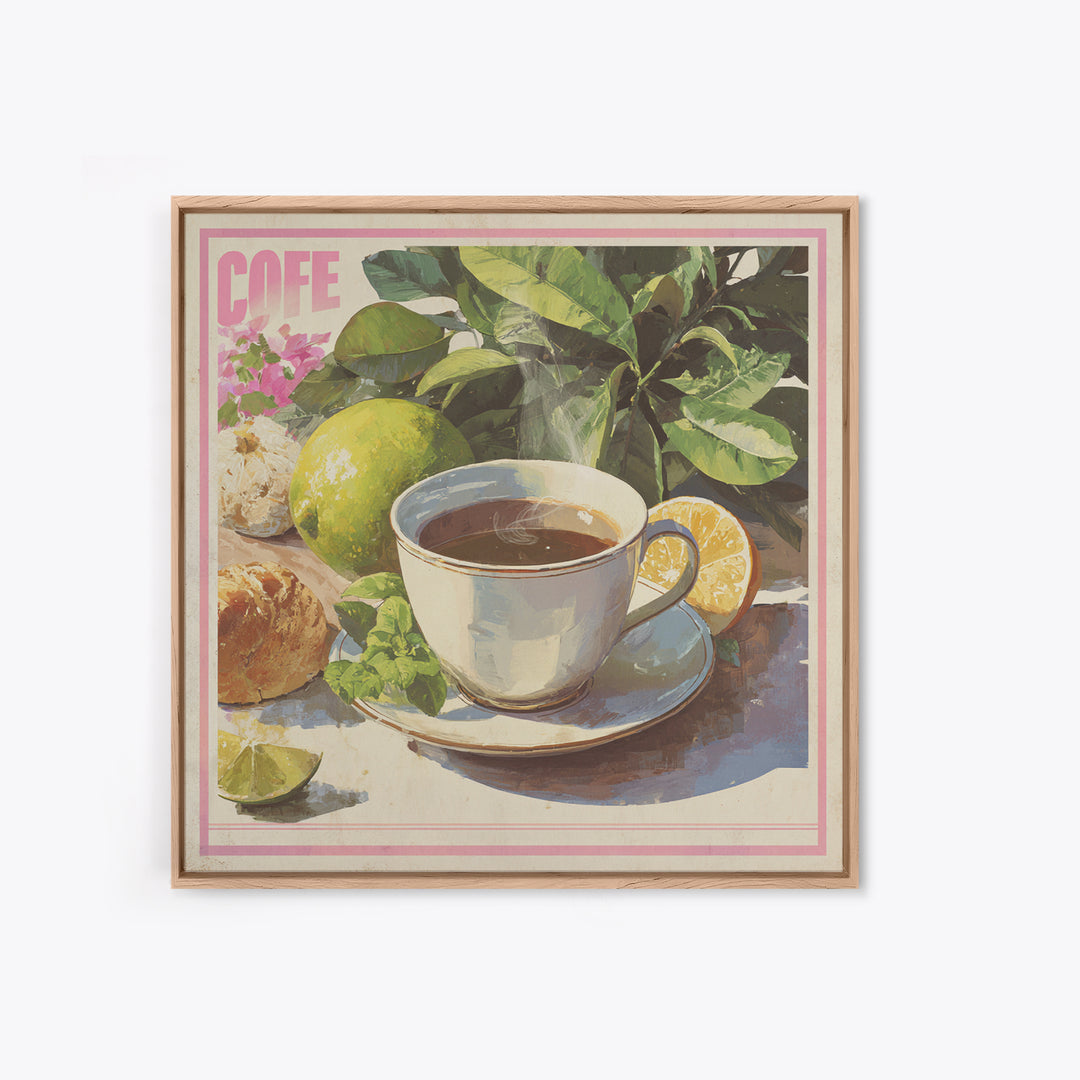 Retro Cafe Poster Coffee Cup Graphic Framed Canvas Print, Coffee Shop Art, Farmhouse Decor, Cafe Decor, Fine Art, Cafe, CSA-1x1-7
