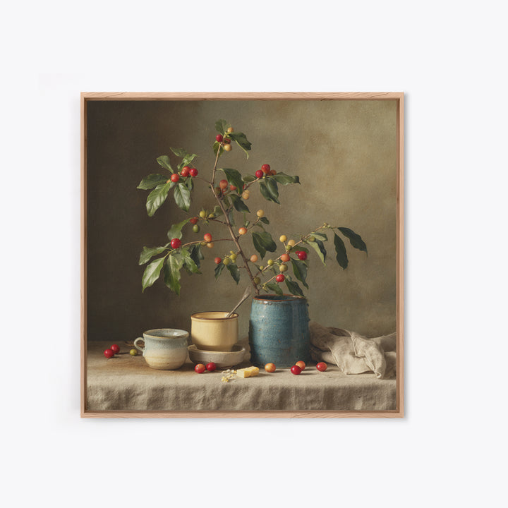Botanical Coffee Plant Branch Framed Canvas Print, Coffee Shop Art, Statement Artwork, Cafe Decor, Fine Art, Cafe, Art Print, CSA-1x1-78