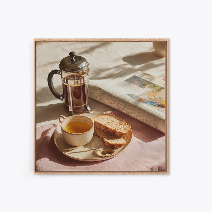 French Press and Morning Newspaper Without Readable Canvas Print, Coffee Shop Art, Boho Decor, Cafe Decor, Oil Painting, Cafe, CSA-1x1-82