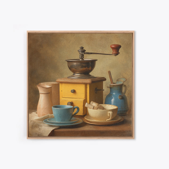 Coffee Grinder Antique Still Life Framed Canvas Print, Coffee Shop Art, Minimalist Wall Art, Cafe Decor, Abstract Art, Cafe, CSA-1x1-84