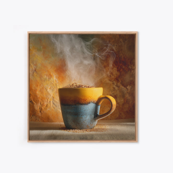 Espresso Cup with Rising Steam and Warm Canvas Print, Coffee Shop Art, Digital Wall Art, Cafe Decor, Oil Painting, Cafe, CSA-1x1-97