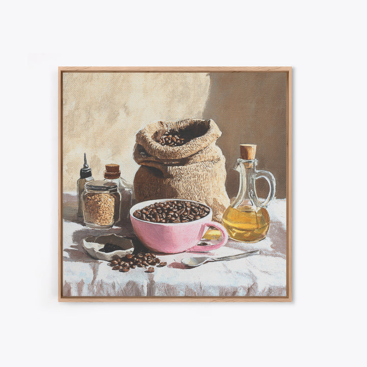 Coffee Beans and Burlap Sack Still Life Canvas Print, Coffee Shop Art, Textured Painting, Cafe Decor, Fine Art, Cafe, CSA-1x1-98