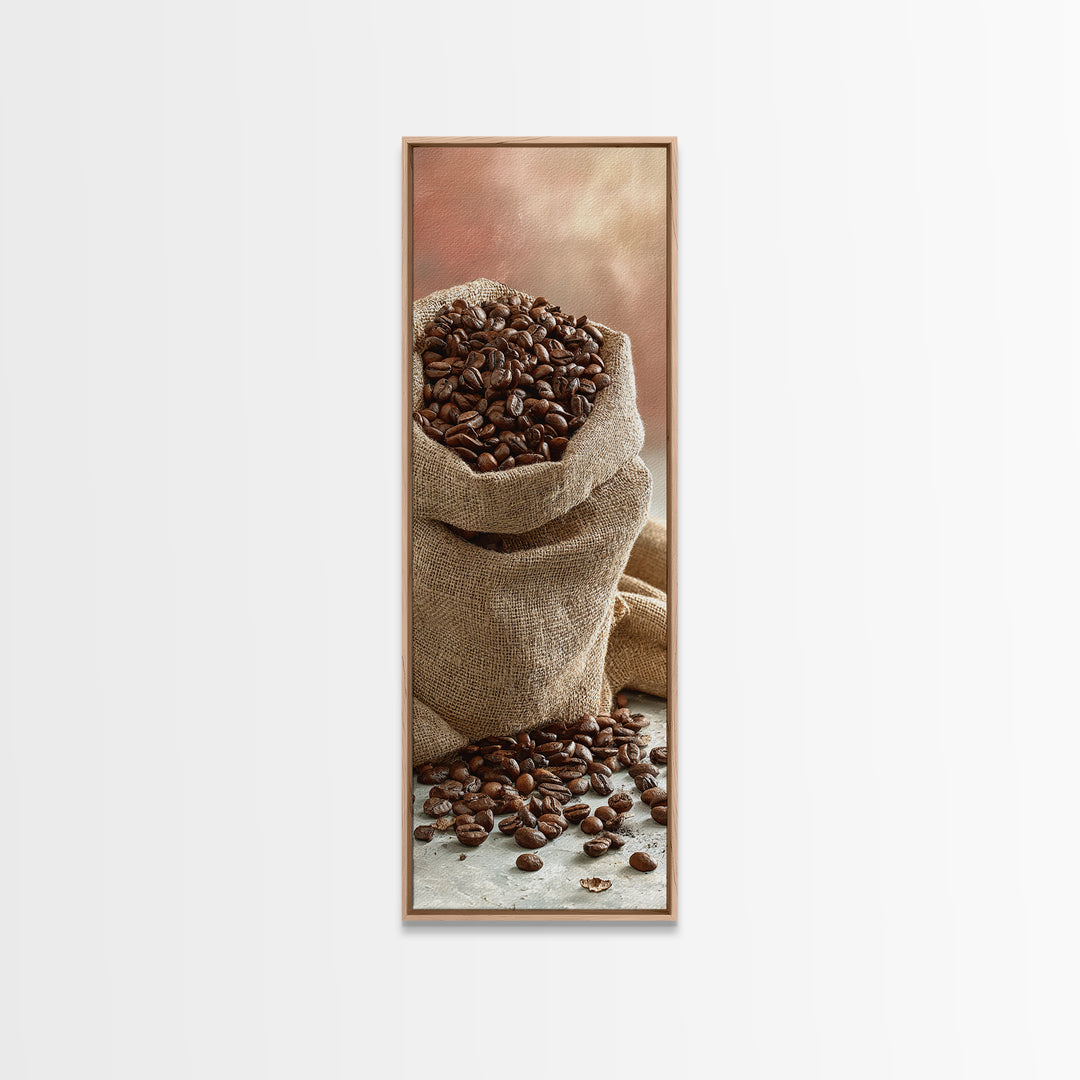 Coffee Beans and Burlap Sack Still Life Canvas Print, Coffee Shop Art, Gallery Decor, Cafe Decor, Fine Art, Cafe, Wall Art, CSA-1x3-14