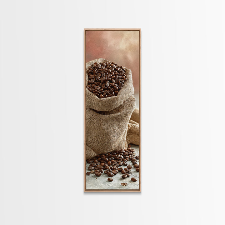 Coffee Beans and Burlap Sack Still Life Canvas Print, Coffee Shop Art, Gallery Decor, Cafe Decor, Fine Art, Cafe, Wall Art, CSA-1x3-14