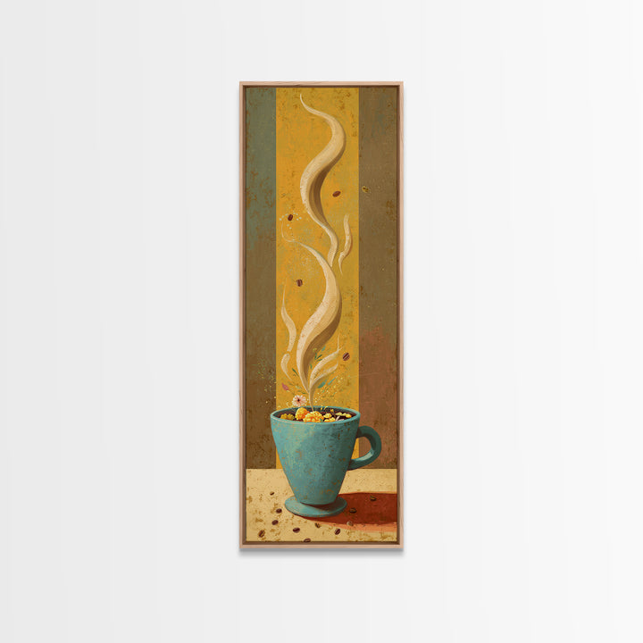 Retro Cafe Poster Coffee Cup Graphic Framed Canvas Print, Coffee Shop Art, Farmhouse Decor, Cafe Decor, Fine Art, Cafe, CSA-1x3-19