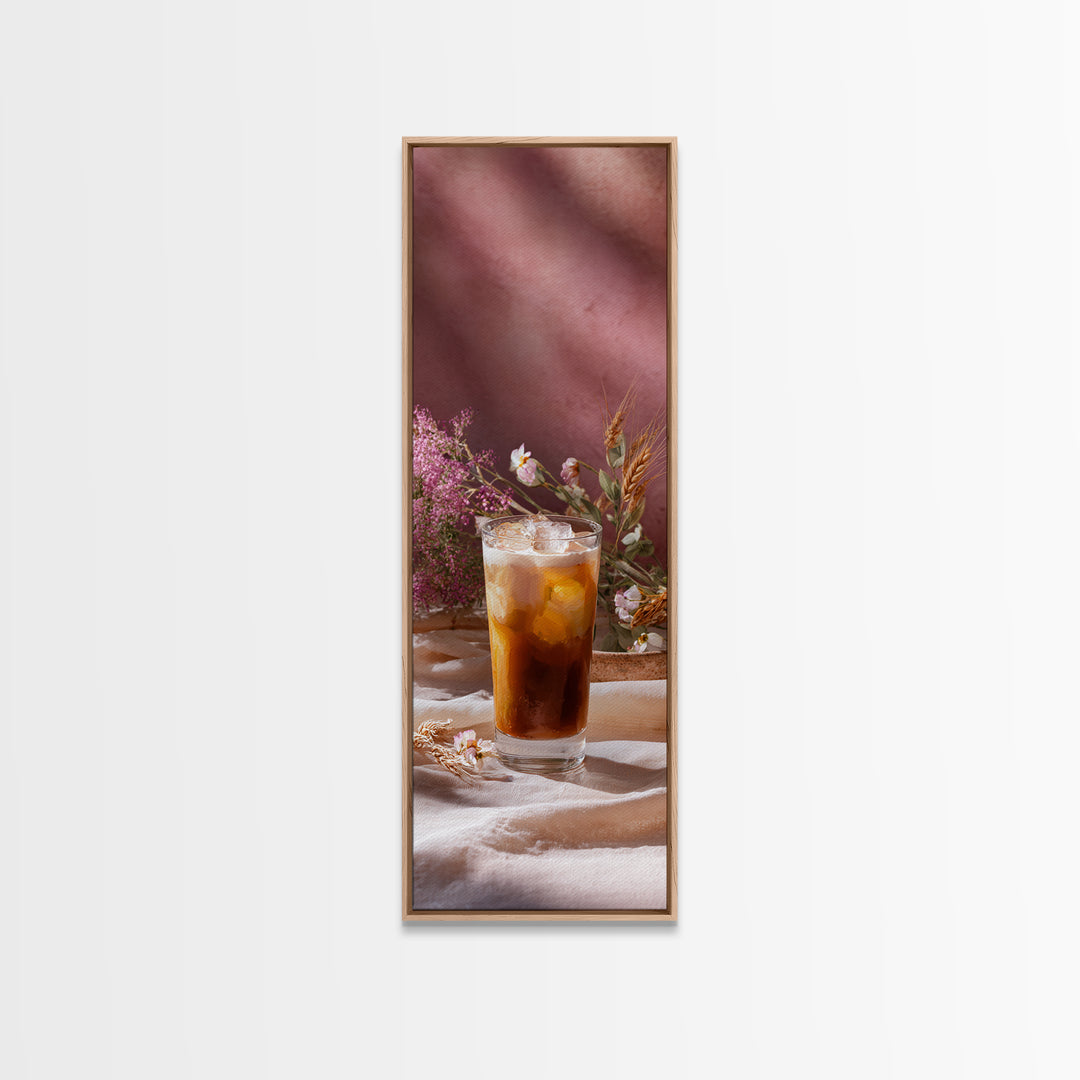 Iced Coffee Glass Canvas Print, Coffee Shop Art, Kitchen Art, Cafe Decor, Fine Art, Cafe, Minimalist Wall Art, Coffee Art, CSA-1x3-23
