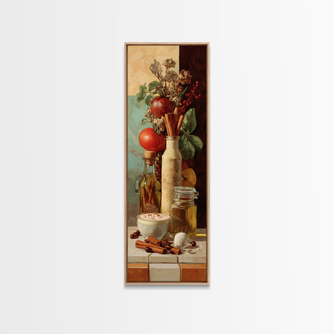 Cinnamon Sticks and Cappuccino Foam Still Life Framed Canvas Print, Coffee Shop Art, Printable Wall Art, Cafe Decor, Cafe, CSA-1x3-36