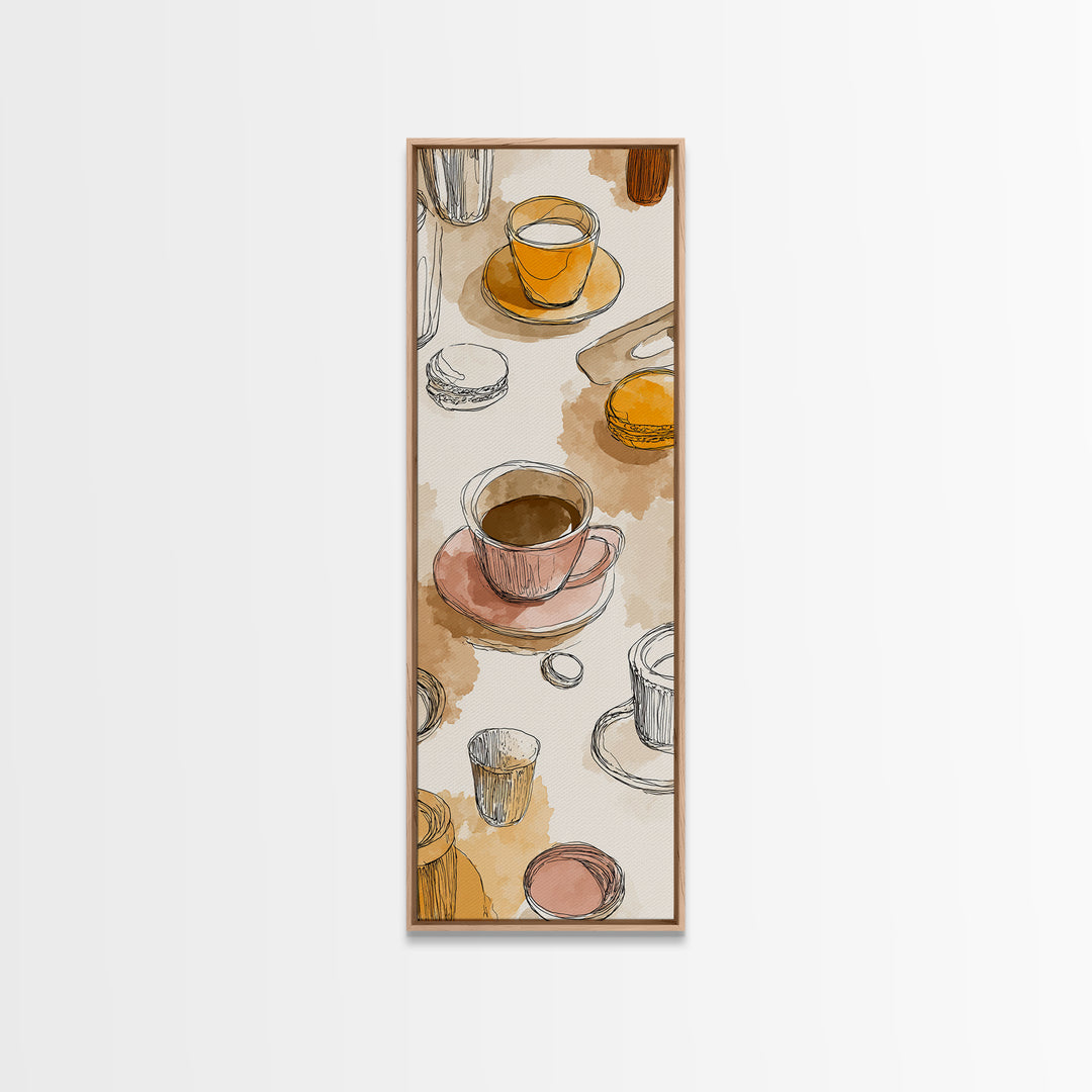 Minimal Line Art of a Cup and Framed Canvas Print, Coffee Shop Art, Whimsical Art, Cafe Decor, Abstract Art, Cafe, CSA-1x3-54