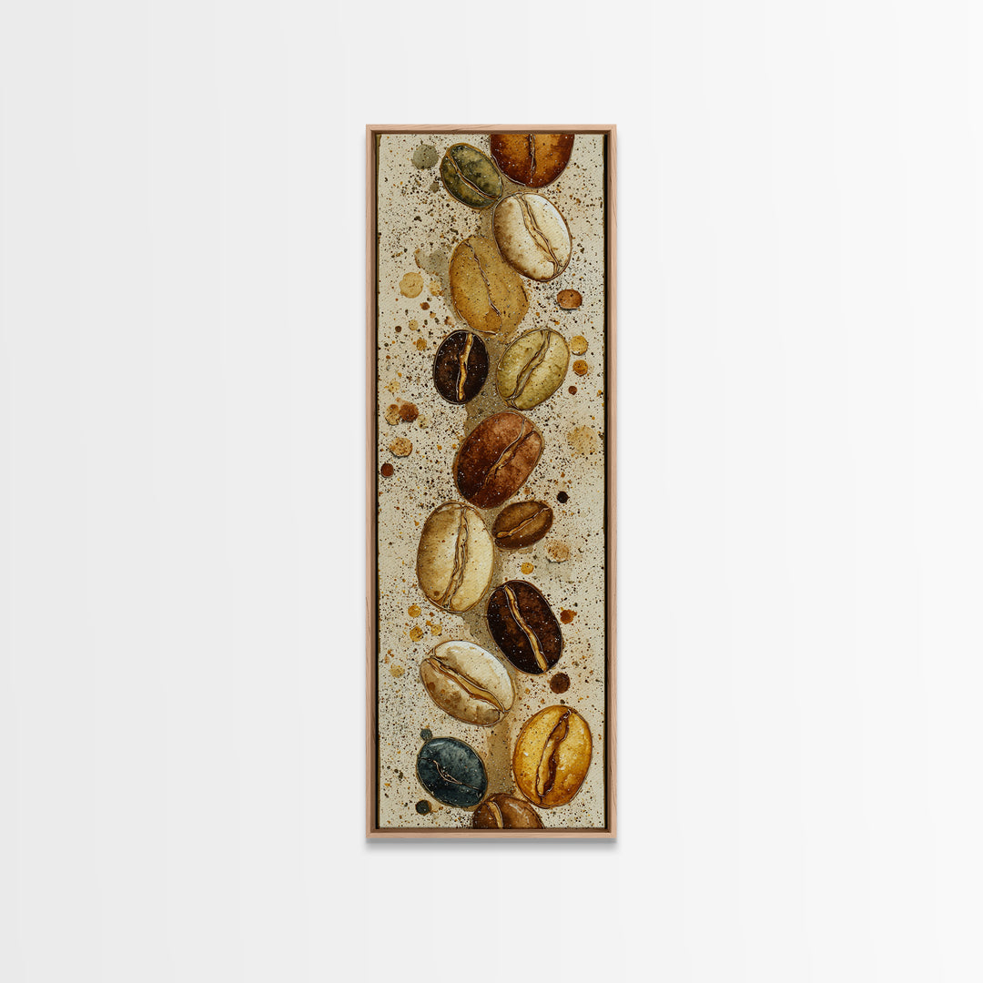 Coffee Bean Pattern Framed Canvas Print, Coffee Shop Art, Neutral Decor, Cafe Decor, Fine Art, Cafe, Home Decor, Wall Decor, CSA-1x3-75