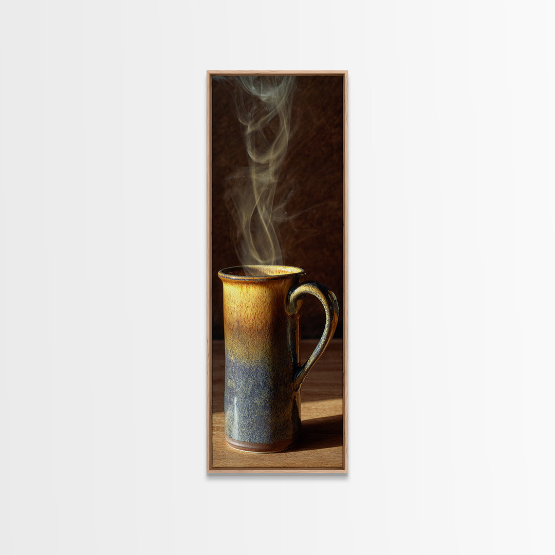 Espresso Cup with Rising Steam and Warm Canvas Print, Coffee Shop Art, Gothic Home Decor, Cafe Decor, Fine Art, Cafe, CSA-1x3-85