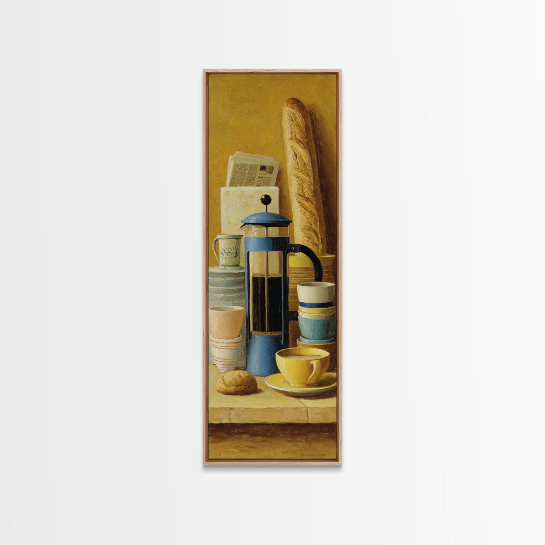 French Press and Morning Newspaper Without Readable Canvas Print, Coffee Shop Art, Room Decor, Cafe Decor, Fine Art, Cafe, CSA-1x3-94