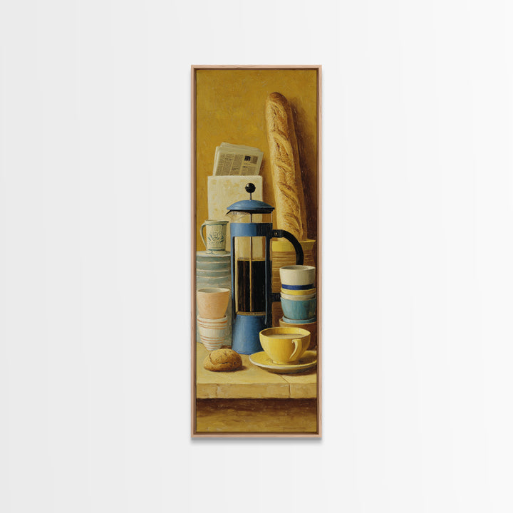French Press and Morning Newspaper Without Readable Canvas Print, Coffee Shop Art, Room Decor, Cafe Decor, Fine Art, Cafe, CSA-1x3-94