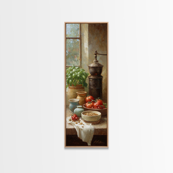 Coffee Grinder Antique Still Life Framed Canvas Print, Coffee Shop Art, Minimalist Wall Art, Cafe Decor, Abstract Art, Cafe, CSA-1x3-96