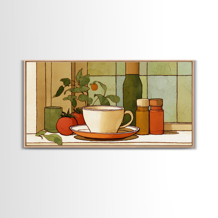 Minimal Line Art of a Cup and Framed Canvas Print, Coffee Shop Art, Luxury Decor, Cafe Decor, Abstract Art, Cafe, CSA-2x1-14