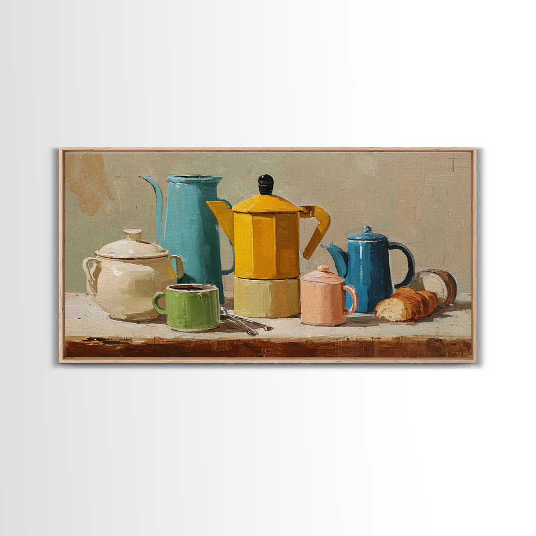 Mid Century Coffee Pot Framed Canvas Print, Coffee Shop Art, Room Decor, Cafe Decor, Fine Art, Cafe, Canvas Wall Art, CSA-2x1-18