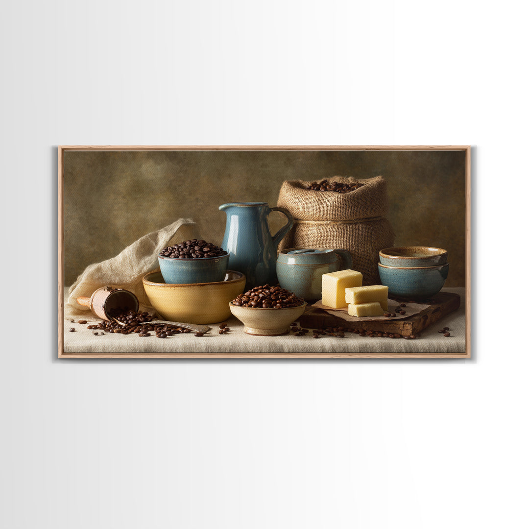Coffee Beans and Burlap Sack Still Life Canvas Print, Coffee Shop Art, Textured Painting, Cafe Decor, Fine Art, Cafe, CSA-2x1-22