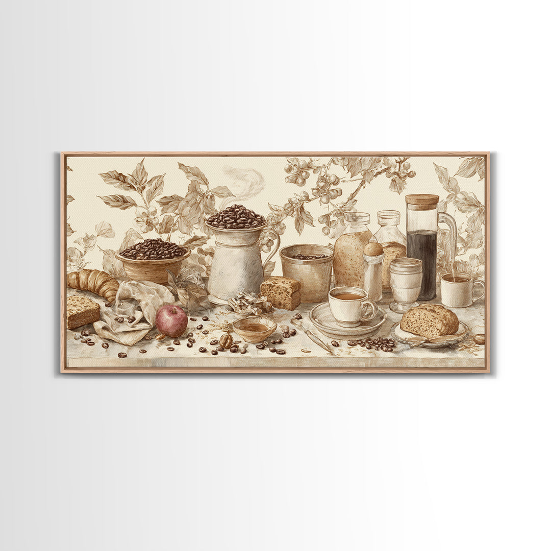 Coffee Bean Pattern Framed Canvas Print, Coffee Shop Art, Wall Art, Cafe Decor, Oil Painting, Cafe, Farmhouse Decor, CSA-2x1-35