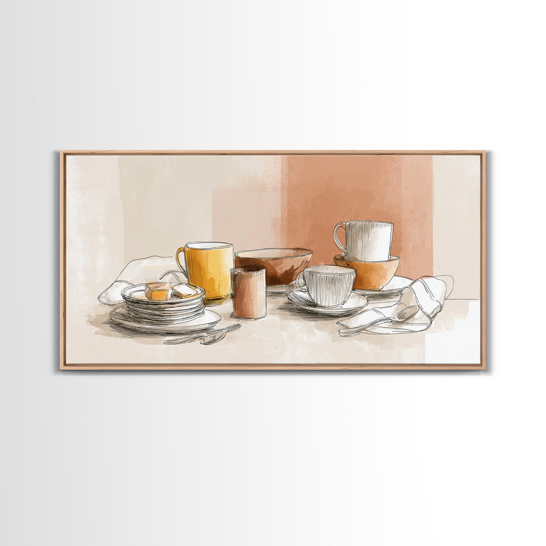 Minimal Line Art of a Cup and Framed Canvas Print, Coffee Shop Art, Luxury Decor, Cafe Decor, Abstract Art, Cafe, CSA-2x1-38
