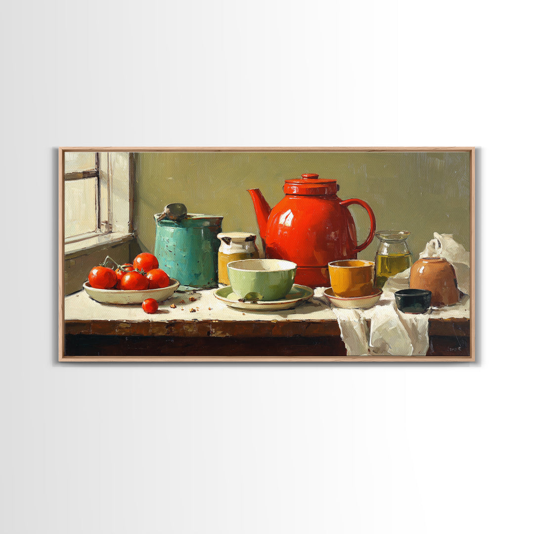 Mid Century Coffee Pot Framed Canvas Print, Coffee Shop Art, Room Decor, Cafe Decor, Fine Art, Cafe, Canvas Wall Art, CSA-2x1-42