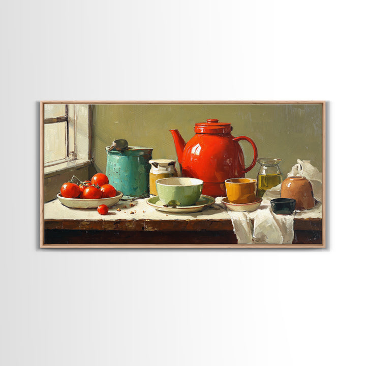 Mid Century Coffee Pot Framed Canvas Print, Coffee Shop Art, Room Decor, Cafe Decor, Fine Art, Cafe, Canvas Wall Art, CSA-2x1-42