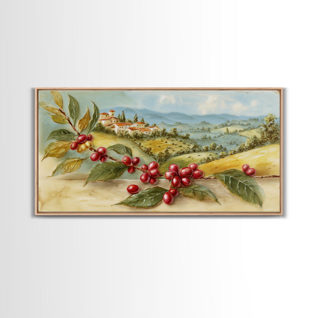 Coffee Farm Landscape Framed Canvas Print, Coffee Shop Art, Canvas Wall Art, Cafe Decor, Oil Painting, Cafe, Bedroom Wall Art, CSA-2x1-43