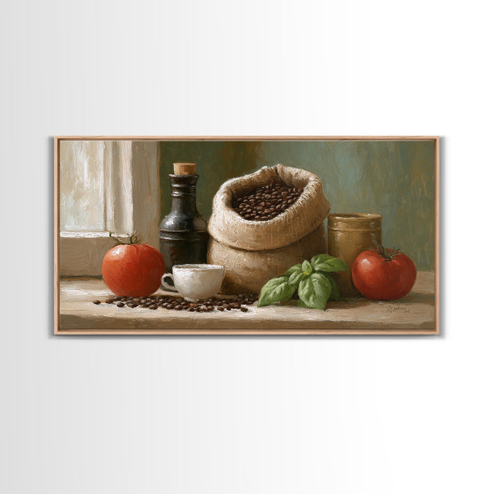 Coffee Beans and Burlap Sack Still Life Framed Canvas Print, Coffee Shop Art, Wall Decor, Cafe Decor, Fine Art, Cafe, CSA-2x1-46