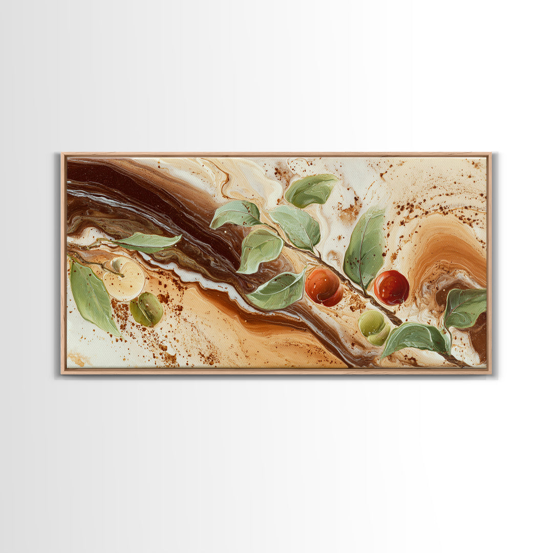 Abstract Brown and Cream Coffee Swirl Framed Canvas Print, Coffee Shop Art, Kitchen Decor, Cafe Decor, Abstract Art, Cafe, CSA-2x1-5