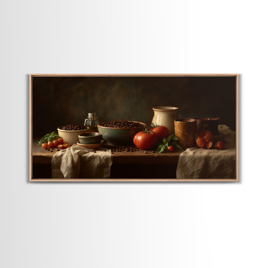 Roasted Beans Falling Through Dark Space Canvas Print, Coffee Shop Art, Canvas Wall Art, Cafe Decor, Cafe, Bedroom Wall Art, CSA-2x1-64