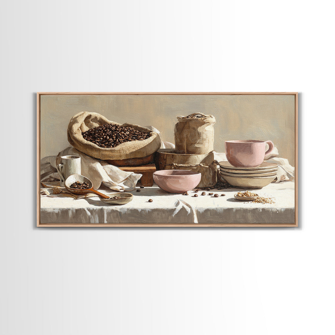 Coffee Beans and Burlap Sack Still Life Canvas Print, Coffee Shop Art, Canvas Wall Art, Cafe Decor, Cafe, Bedroom Wall Art, CSA-2x1-70