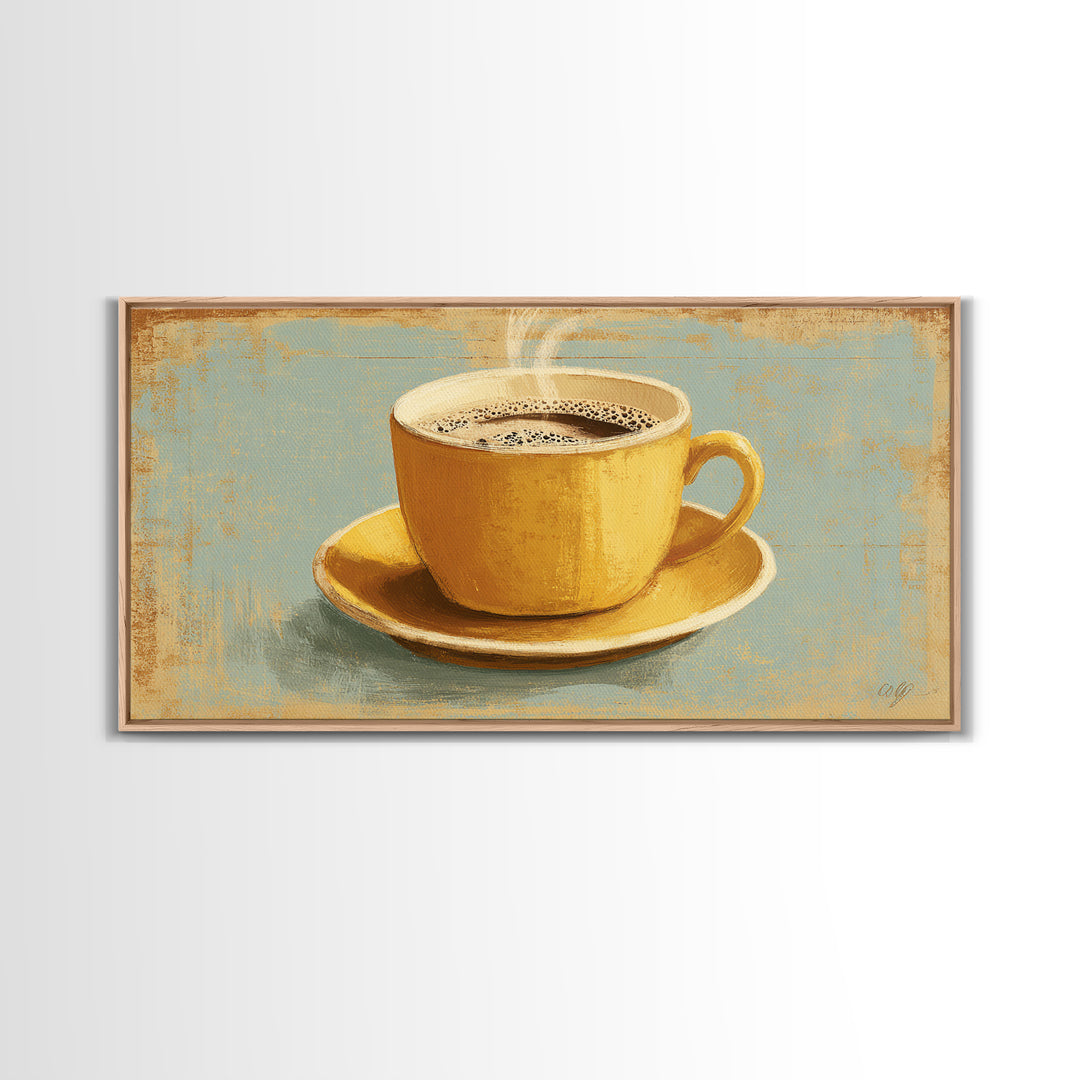 Retro Cafe Poster Coffee Cup Graphic Framed Canvas Print, Coffee Shop Art, Room Decor, Cafe Decor, Cafe, Canvas Wall Art, CSA-2x1-75