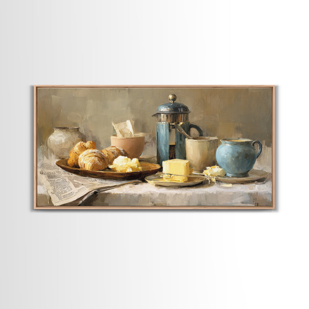 French Press and Morning Newspaper Without Readable Canvas Print, Coffee Shop Art, Art Print, Cafe Decor, Fine Art, Cafe, CSA-2x1-78