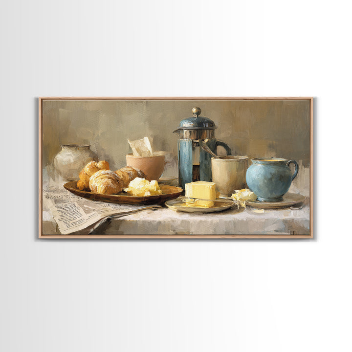 French Press and Morning Newspaper Without Readable Canvas Print, Coffee Shop Art, Art Print, Cafe Decor, Fine Art, Cafe, CSA-2x1-78