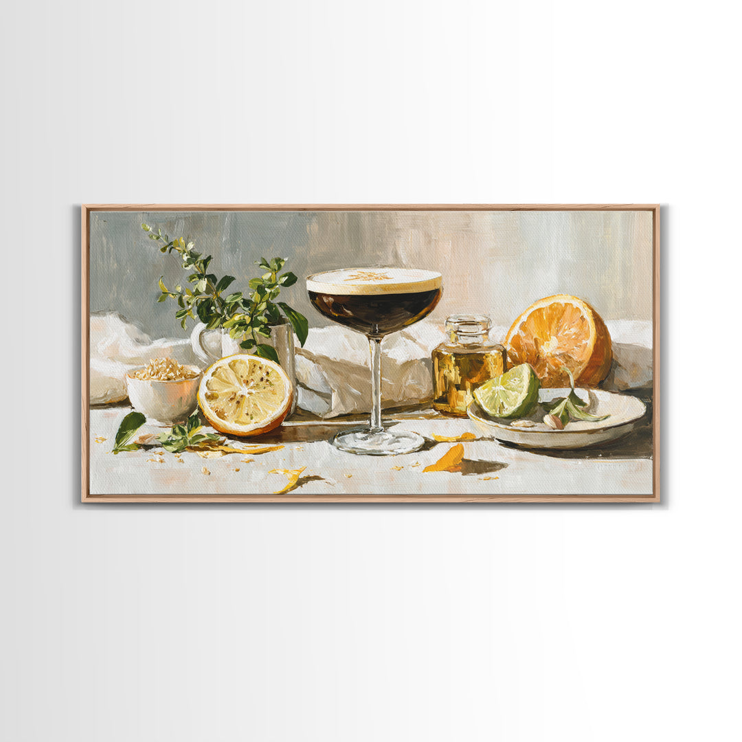 Espresso Martini Coffee Cocktail Still Life Framed Canvas Print, Coffee Shop Art, Dark Academia Decor, Cafe Decor, Cafe, CSA-2x1-85