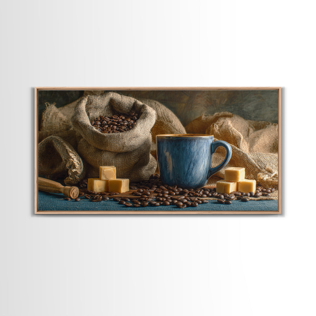 Coffee Beans and Burlap Sack Still Life Canvas Print, Coffee Shop Art, Canvas Wall Art, Cafe Decor, Cafe, Bedroom Wall Art, CSA-2x1-94
